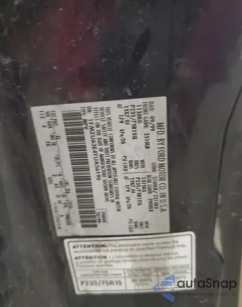 2000 Ford Explorer Xlt из США, поврежденный, VIN 1FMZU63E4YUA56190